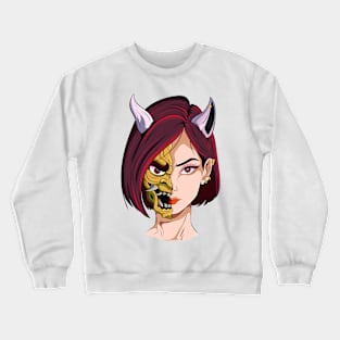 The Oni Masked Beauty 2 - Japanese vector art - Crewneck Sweatshirt